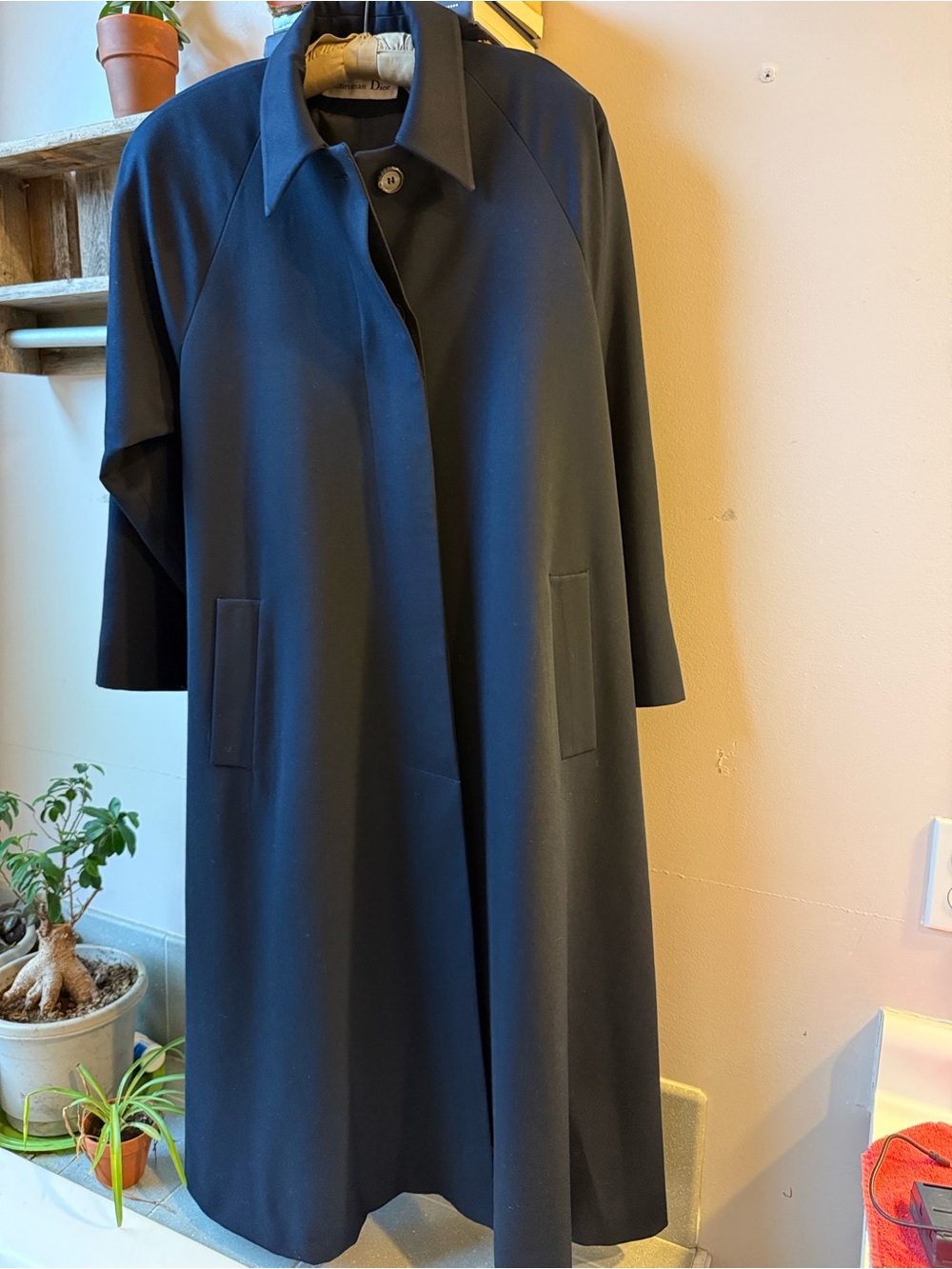 Vintage Christian Dior Navy Wool Trench Coat Sz 4 (Fits US 10 /12)